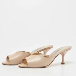 Prada Beige Patent Leather Slide Sandals Size 36