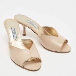 Prada Beige Patent Leather Slide Sandals Size 36