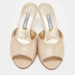 Prada Beige Patent Leather Slide Sandals Size 36