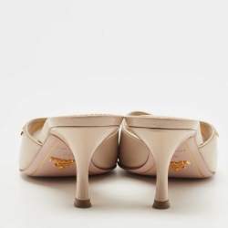 Prada Beige Patent Leather Slide Sandals Size 36