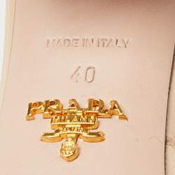 Prada Beige Saffiano Vernice Leather Crystal Embellished Block Heel Slide Sandals Size 40