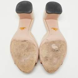 Prada Beige Saffiano Vernice Leather Crystal Embellished Block Heel Slide Sandals Size 40