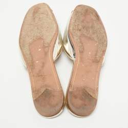 Pre Owned Prada Silver Leather Crystal Embellished Flat Slides Size 40.5