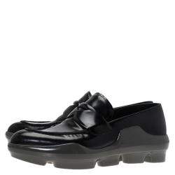 Pre Owned Prada Black Leather Platform Penny Loafers Size 39