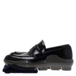 Pre Owned Prada Black Leather Platform Penny Loafers Size 39