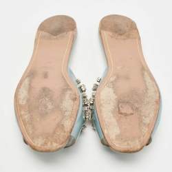 Prada Grey Patent Leather Crystal Embellished Bow Flat Slides Size 40