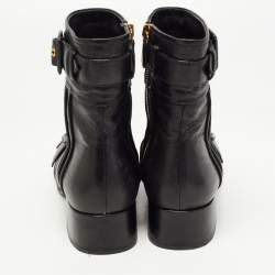 Pre Owned Prada Black Leather Ankle Boots Size 38.5