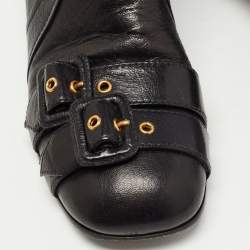 Pre Owned Prada Black Leather Ankle Boots Size 38.5