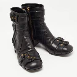 Pre Owned Prada Black Leather Ankle Boots Size 38.5