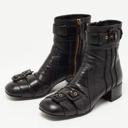 Pre Owned Prada Black Leather Ankle Boots Size 38.5