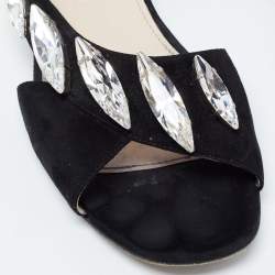 Pre Owned Prada Black Suede Crystal Embellished Flats Size 38.5