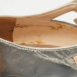 Pre Owned Prada Silver Leather Block Heel Pumps Size 38