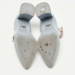 Pre Owned Prada Silver Leather Block Heel Pumps Size 38