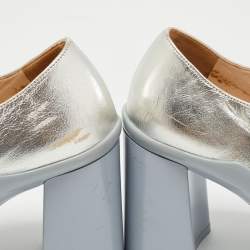 Pre Owned Prada Silver Leather Block Heel Pumps Size 38