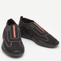 Prada Black Knit Fabric Technical Bike Slip On Sneakers Size 39.5