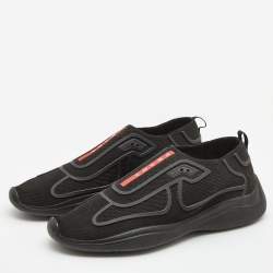 Prada Black Knit Fabric Technical Bike Slip On Sneakers Size 39.5
