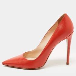 Prada Orange Saffiano Vernice Leather Pointed Toe Pumps Size 39