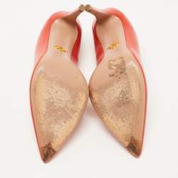 Prada Orange Saffiano Vernice Leather Pointed Toe Pumps Size 39