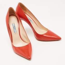 Prada Orange Saffiano Vernice Leather Pointed Toe Pumps Size 39