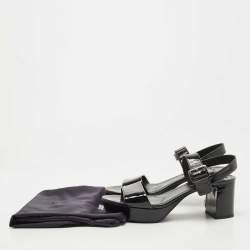 Pre Owned Prada Black Patent Leather Ankle Strap Block Heel Sandals Size 39
