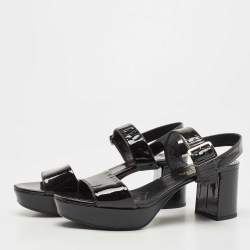 Pre Owned Prada Black Patent Leather Ankle Strap Block Heel Sandals Size 39