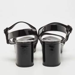 Pre Owned Prada Black Patent Leather Ankle Strap Block Heel Sandals Size 39