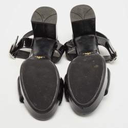 Pre Owned Prada Black Patent Leather Ankle Strap Block Heel Sandals Size 39