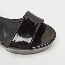 Pre Owned Prada Black Patent Leather Ankle Strap Block Heel Sandals Size 39