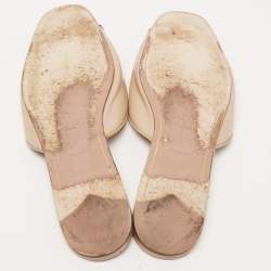 Pre Owned Prada Beige Saffiano Leather Crystal Embellished Flat Slides Size 39