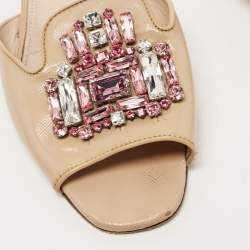 Pre Owned Prada Beige Saffiano Leather Crystal Embellished Flat Slides Size 39