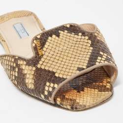 Pre Owned Prada Yellow/Brown Python Flat Slides Size 38.5