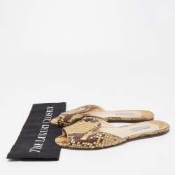Pre Owned Prada Yellow/Brown Python Flat Slides Size 38.5