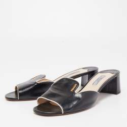Prada Black Saffiano Vernice Leather Slide Sandals Size 39