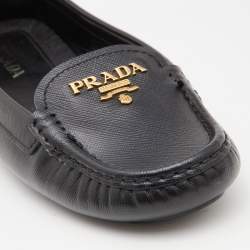 Prada Black Leather Slip On Loafers Size 38