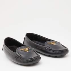 Prada Black Leather Slip On Loafers Size 38