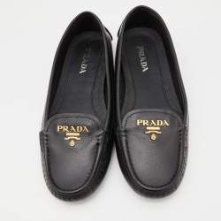 Prada Black Leather Slip On Loafers Size 38