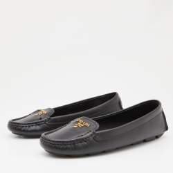 Prada Black Leather Slip On Loafers Size 38