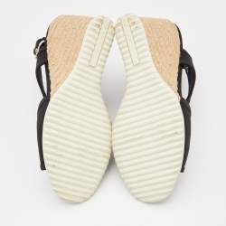 Pre Owned Prada Black Canvas Wedge Sport Sandals Size 37
