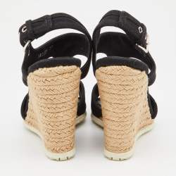 Pre Owned Prada Black Canvas Wedge Sport Sandals Size 37