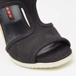 Pre Owned Prada Black Canvas Wedge Sport Sandals Size 37