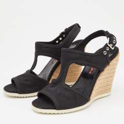 Pre Owned Prada Black Canvas Wedge Sport Sandals Size 37