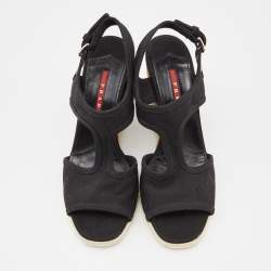 Pre Owned Prada Black Canvas Wedge Sport Sandals Size 37