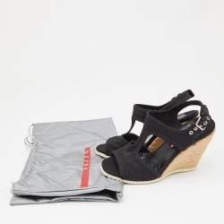 Pre Owned Prada Black Canvas Wedge Sport Sandals Size 37