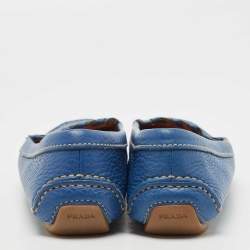 Prada Blue Leather Studded Slip On Loafers Size 36