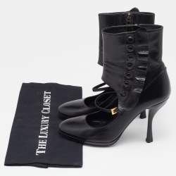 Pre Owned Prada Black Leather Ankle Boots Size 39