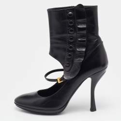 Pre Owned Prada Black Leather Ankle Boots Size 39