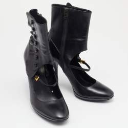 Pre Owned Prada Black Leather Ankle Boots Size 39