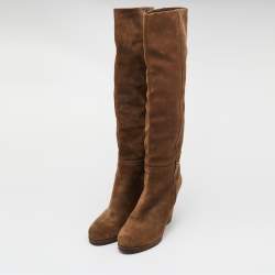 Pre Owned Prada Brown Suede  Knee Length Boots Size 39.5
