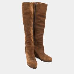 Pre Owned Prada Brown Suede  Knee Length Boots Size 39.5
