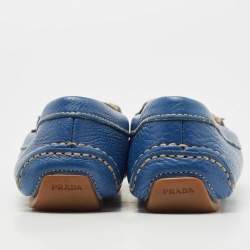 Pre Owned Prada Blue Leather Tassel Slip On Loafers Size 38